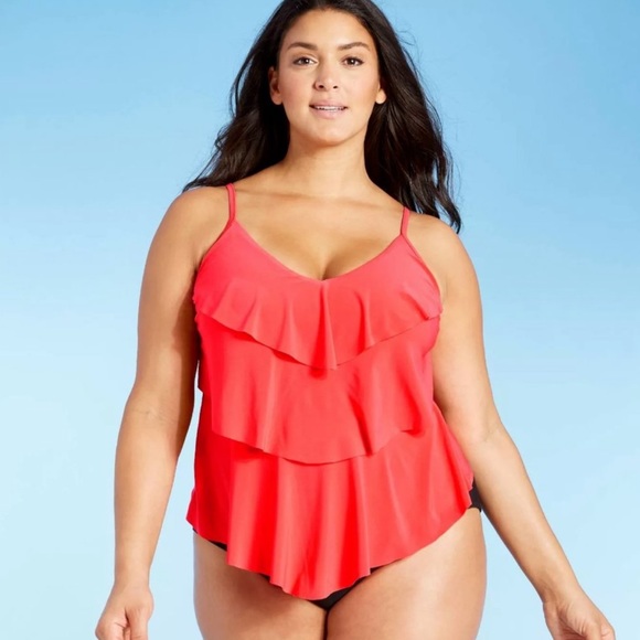 Aqua Green | Swim | Aqua Green Tiered Tankini Top Neon Coral Plus Size |  Poshmark